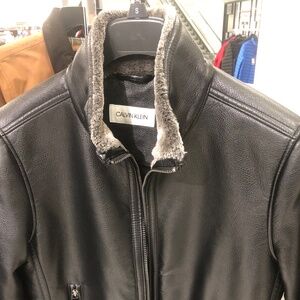 Calvin Klein men’s faux leather jacket with faux fur lining